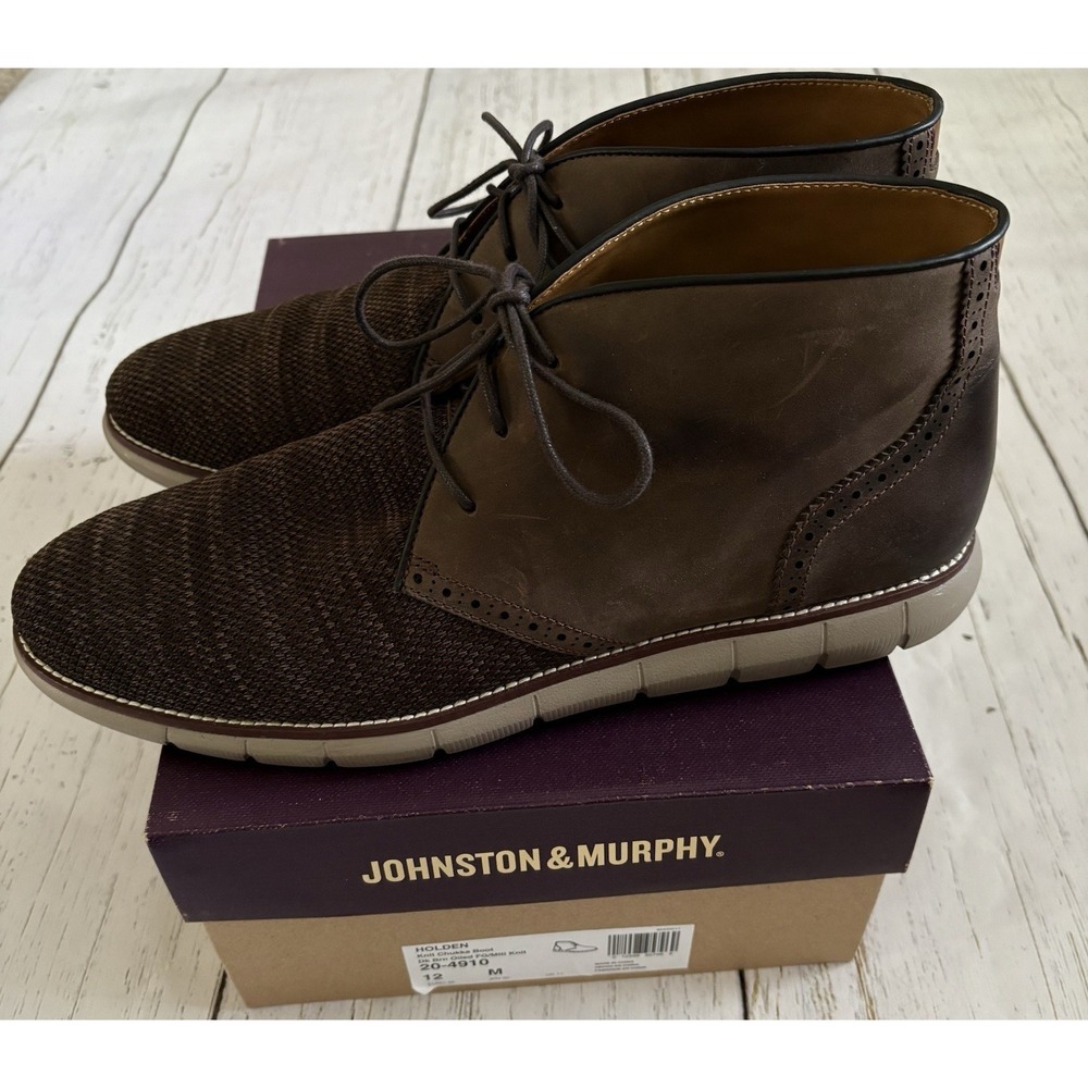 Johnston and Murphy Mens Size 12 M Holden Brown Oiled Knit Chukka Boots
